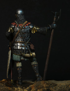 Medieval warrior in grotesque armor 1325-1335year