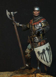 Medieval warrior in grotesque armor 1325-1335year